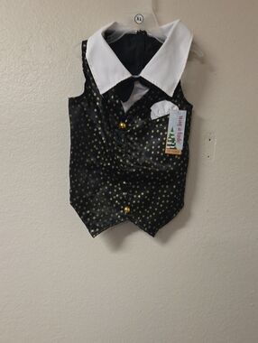 Pet Holiday Tuxedo Vest in Black with Gold Stars - Formal Dog Costume